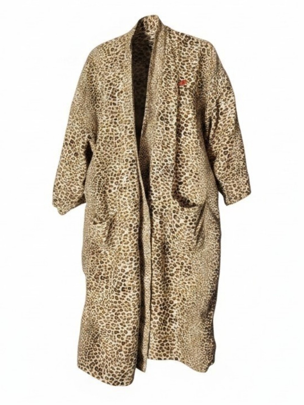 Kimpton Leopard Print Long Robe Gold Tan Open Front Loungewear Size L